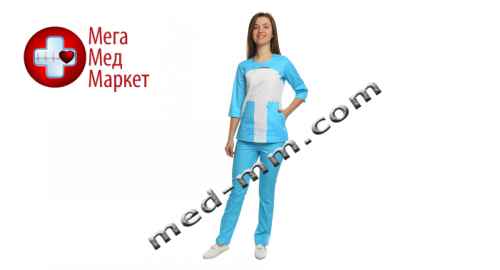 Купить Медицинский костюм женский Фиджи белый/голубой № 1067 цена, характеристики, отзывы